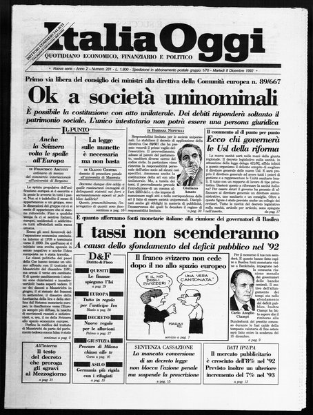 Italia oggi : quotidiano di economia finanza e politica